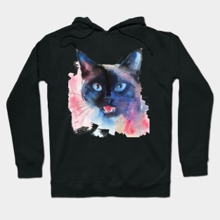 Siamese Cat Water Color Pop Art Design for Cat Lover Hoodie